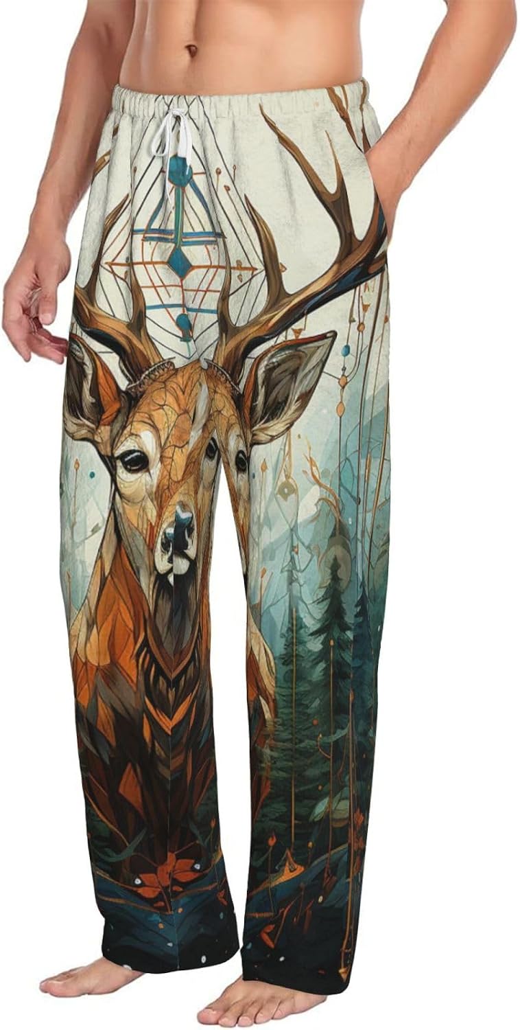 Men's Pajama Pants Flannel Pj Bottoms Hunting Arrows Deer Sleep Pant with Drawstring & Pockets