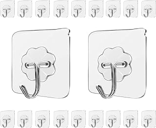 LABOTA 20 Pack Heavy Duty Adhesive Wall Hooks with Stainless Hooks,Max 10KG/22lb,Nail Free Sticky Hangers,for Bathroom, Kitchen, Towels, and More
