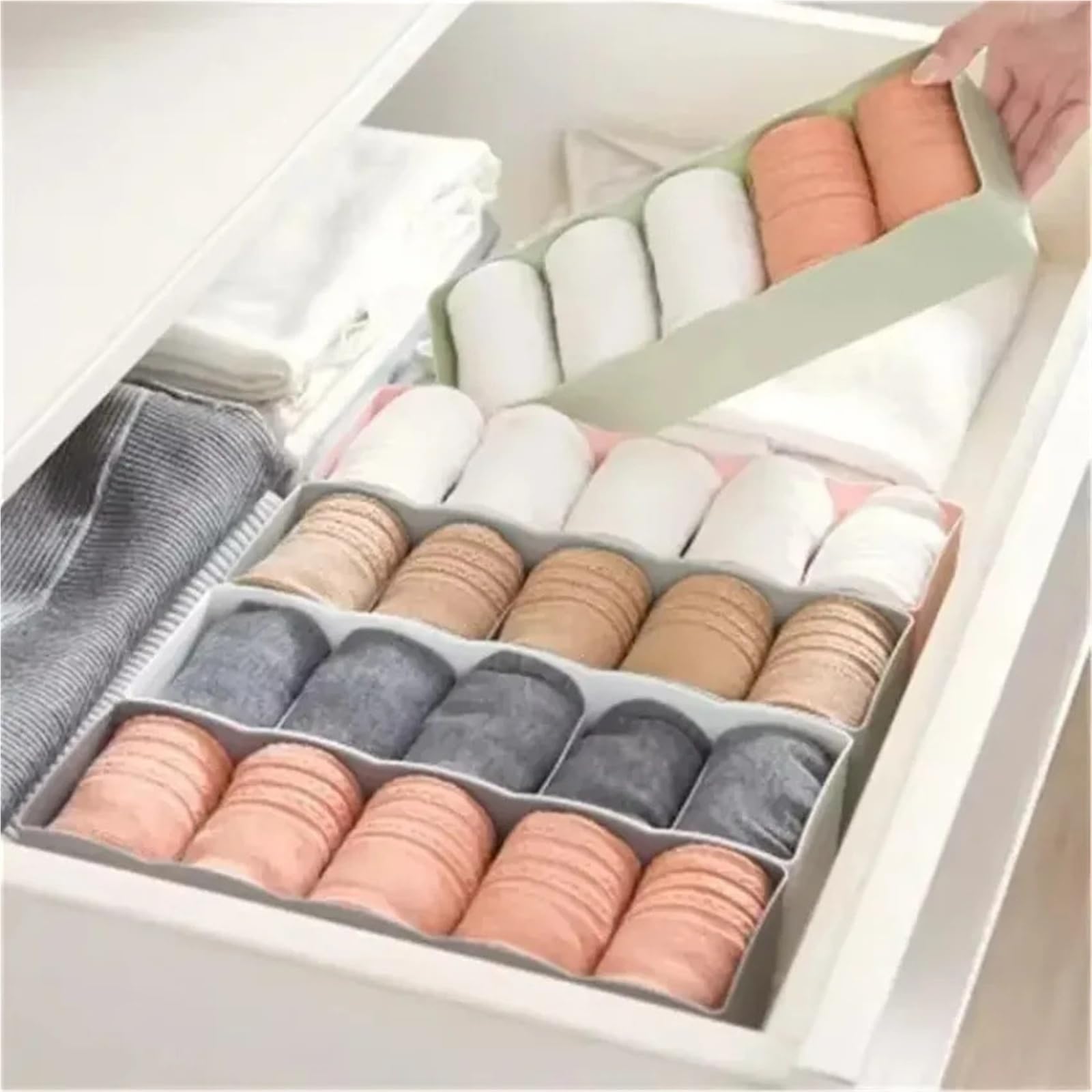 Organizzatore per cassetti della Biancheria Intima, Scatola Porta Calze, Reggiseno, 5 Scomparti, Organizer per Armadio, divisorio per smistamento, Accessori da scrivania, Cestino per la casa
