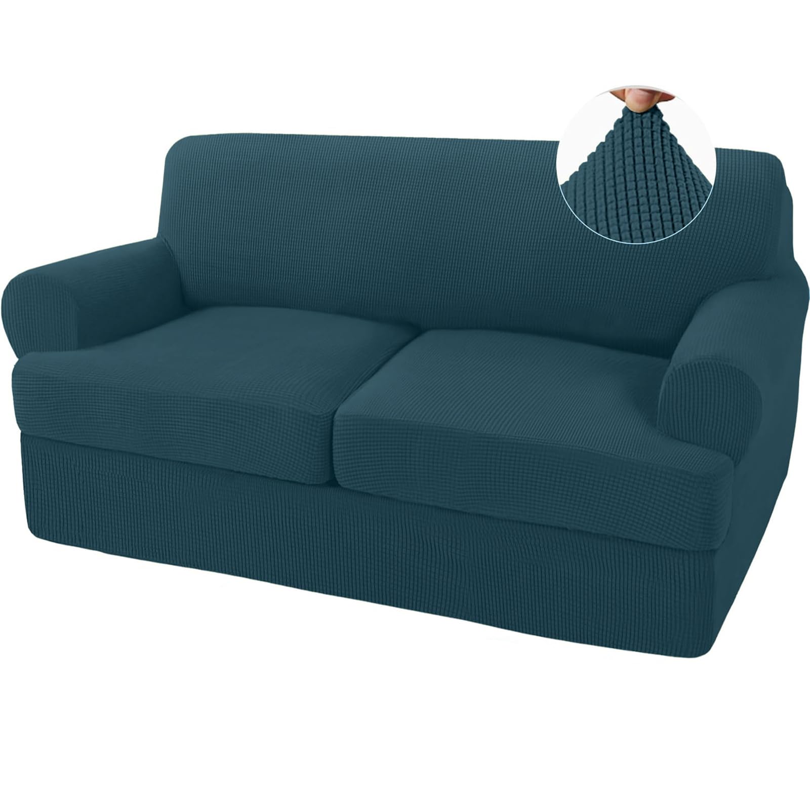 Stretch Sofa Covers with Separate T Cushion Covers Jacquard Sofa Slipcover Replacement Washable Furniture Protector with Elastic Bottom (Loveseat,Dark Green)