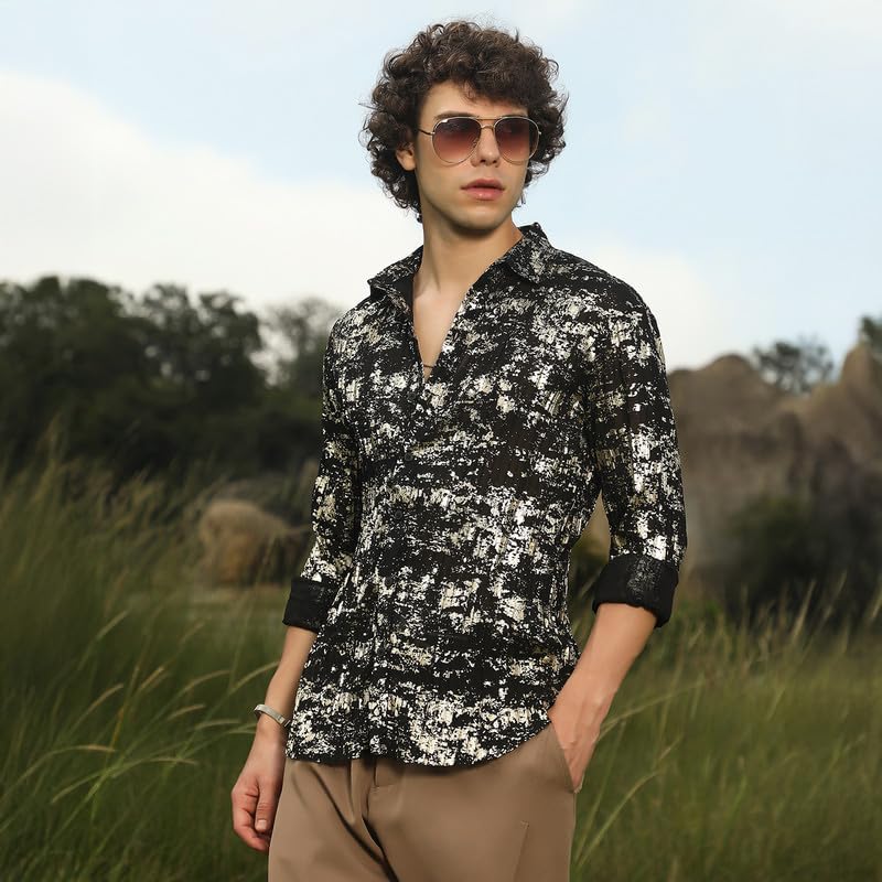 Image of CAHOOT Men's Shirt for Casual Wear | Spread Collar | Long Cuffed Sleeves | Button Closure | Shirt Crafted with Comfort Fit for Everyday Wear