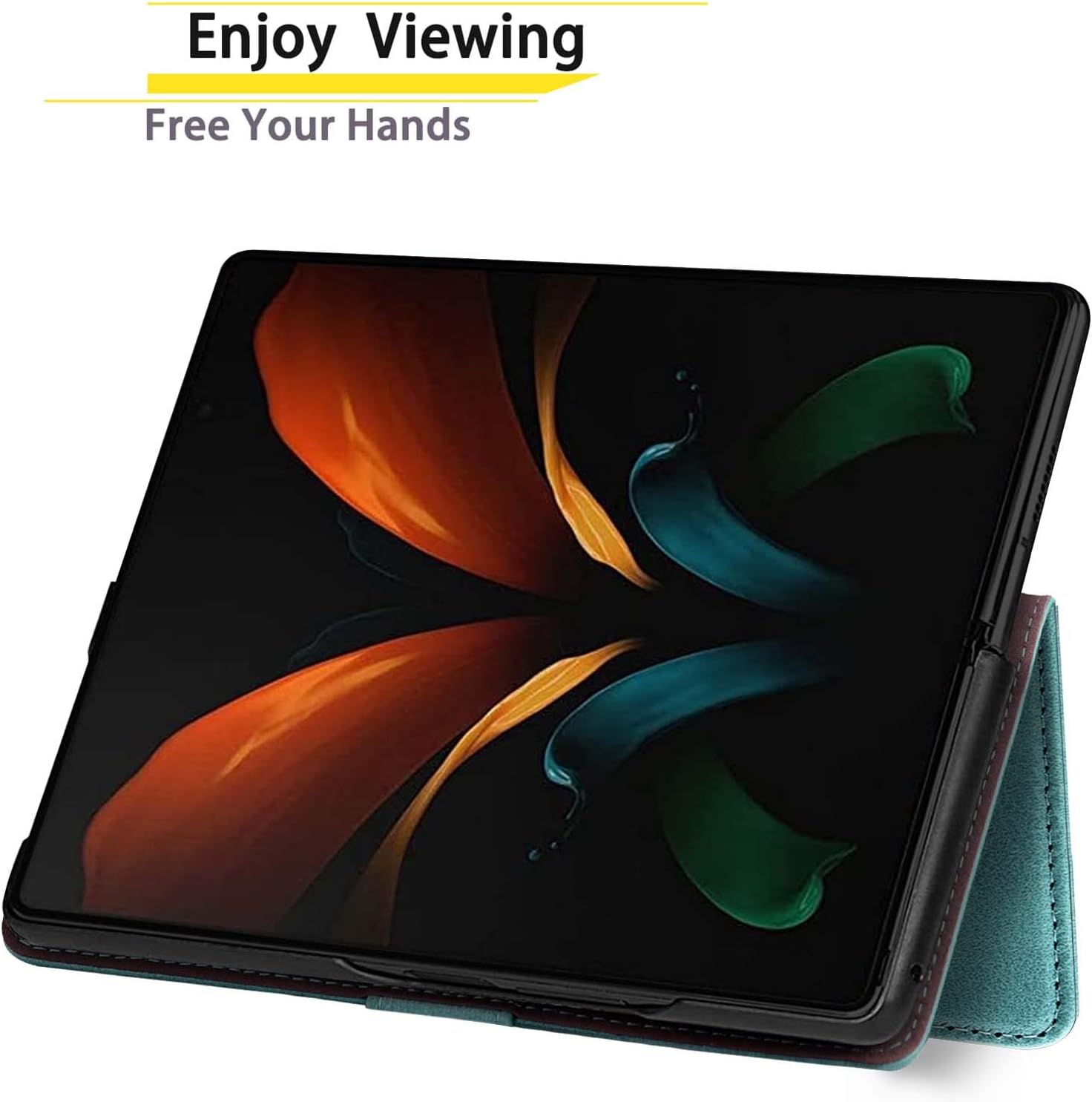 SUANPOT for Samsung Galaxy Z Fold 4 5G Wallet case with RFID Blocking Credit Card Holder,Flip Book PU Leather Phone case Cover Cellphone Women Men for Samsung Z Fold4 case Blue Green