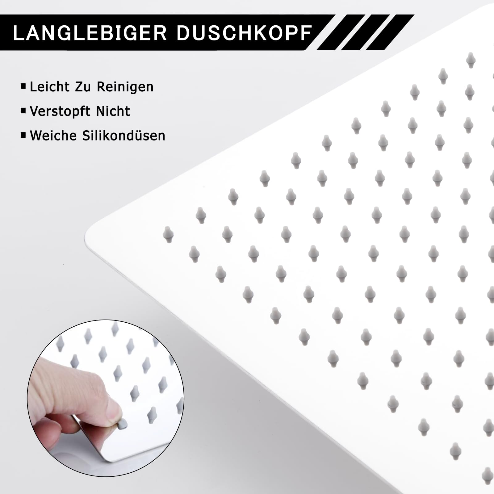 Duschkopf Regendusche 40x40cm/16 Zoll Quadrat, 304 Edelstahl Regendusche Duschkopf Wassersparender mit 324 Silikondüsen mit Antikalk-Funktion, Regenduschkopf 360° Drehbar, Chrom