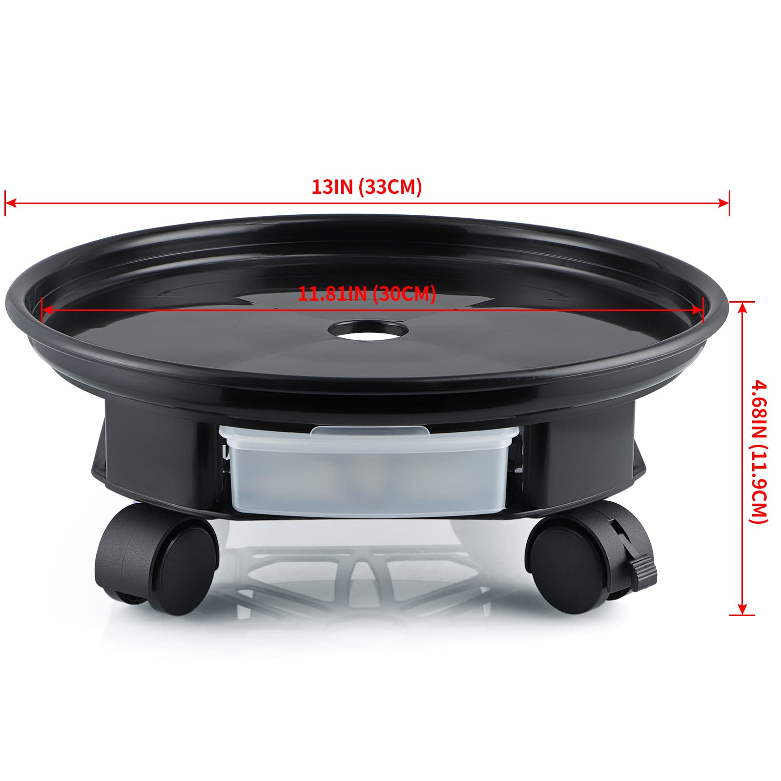 Skelang Macetero con Ruedas 33 cm, Soporte con Ruedas para Plantas, Carro para Plantas con contenedor de Agua para jardín, Patio, Patio, Sala de Estar, Capacidad de Carga 30 kg, Negro