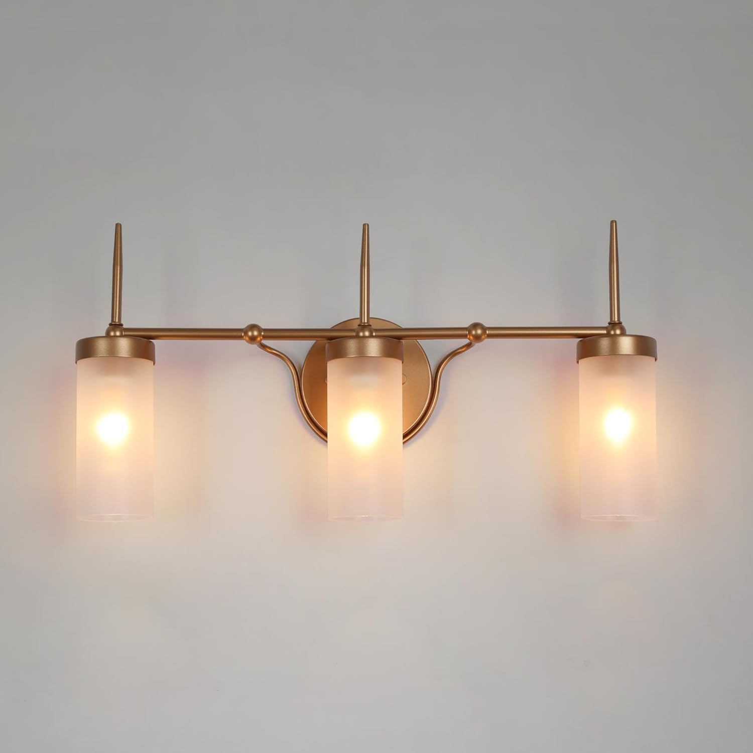 KSANA Modern Gold Bathroom Light Fixtures Over Mirror 3-Light Bathroom Vanity Lights with Frosted Glass Shade