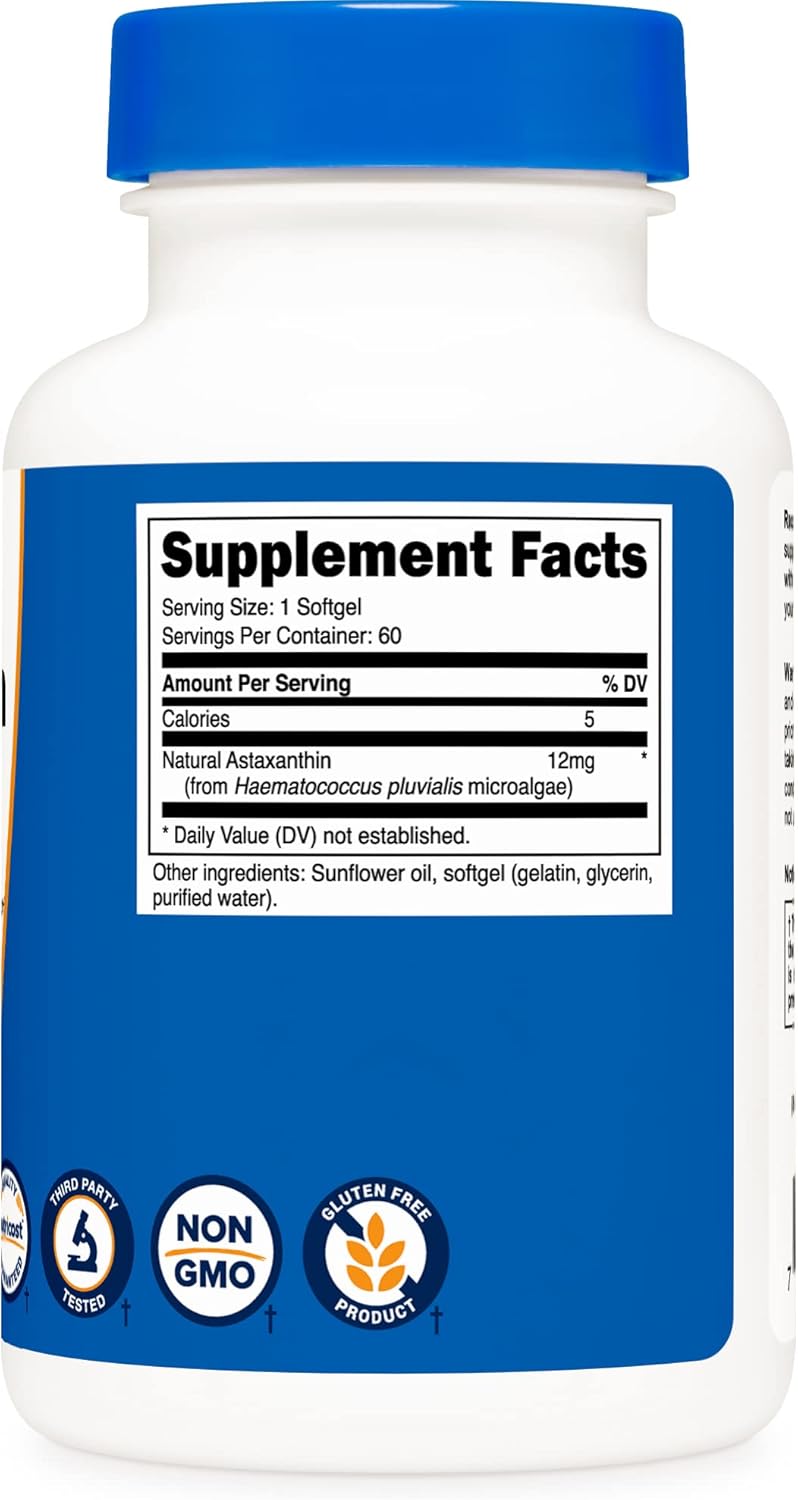 Nutricost Astaxanthin 12mg, Non-GMO and Gluten Free, 60 Softgels (2 Month Supply) : Health & Household