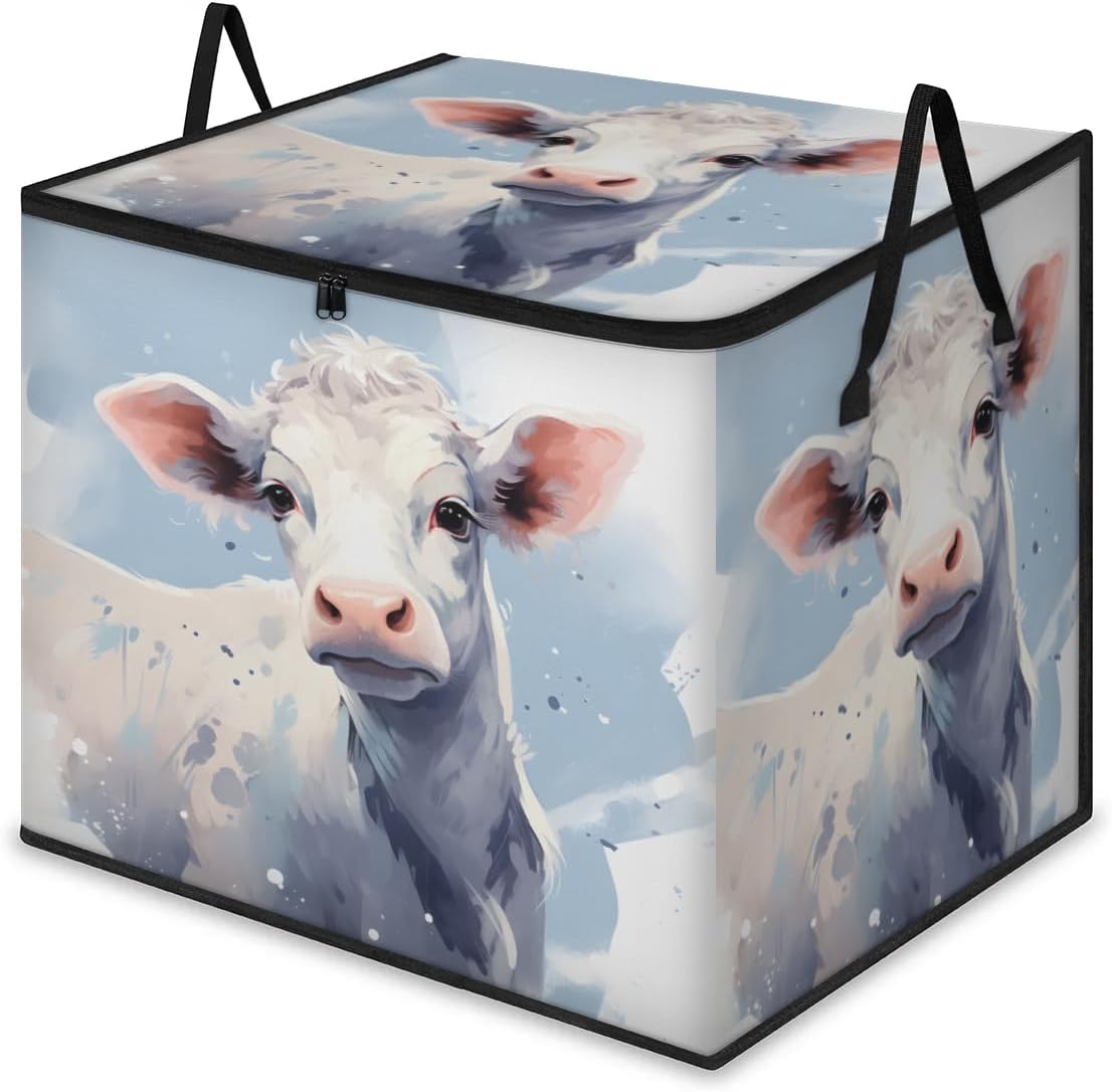 Honeybaby 214L Extra Large Comforter Storage Bag Cow Animal Pattern Storage Totes with Lids Waterproof Closet Organizer Folding Blanket Storage Bags for Clothes Bedding Pillows