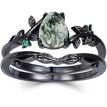 Seiyang Natural Moss Agate Ring 925 Sterling Silver Moss Agate Engagement Ring Set Promise Wedding Jewelry Gift for Women Mom Her