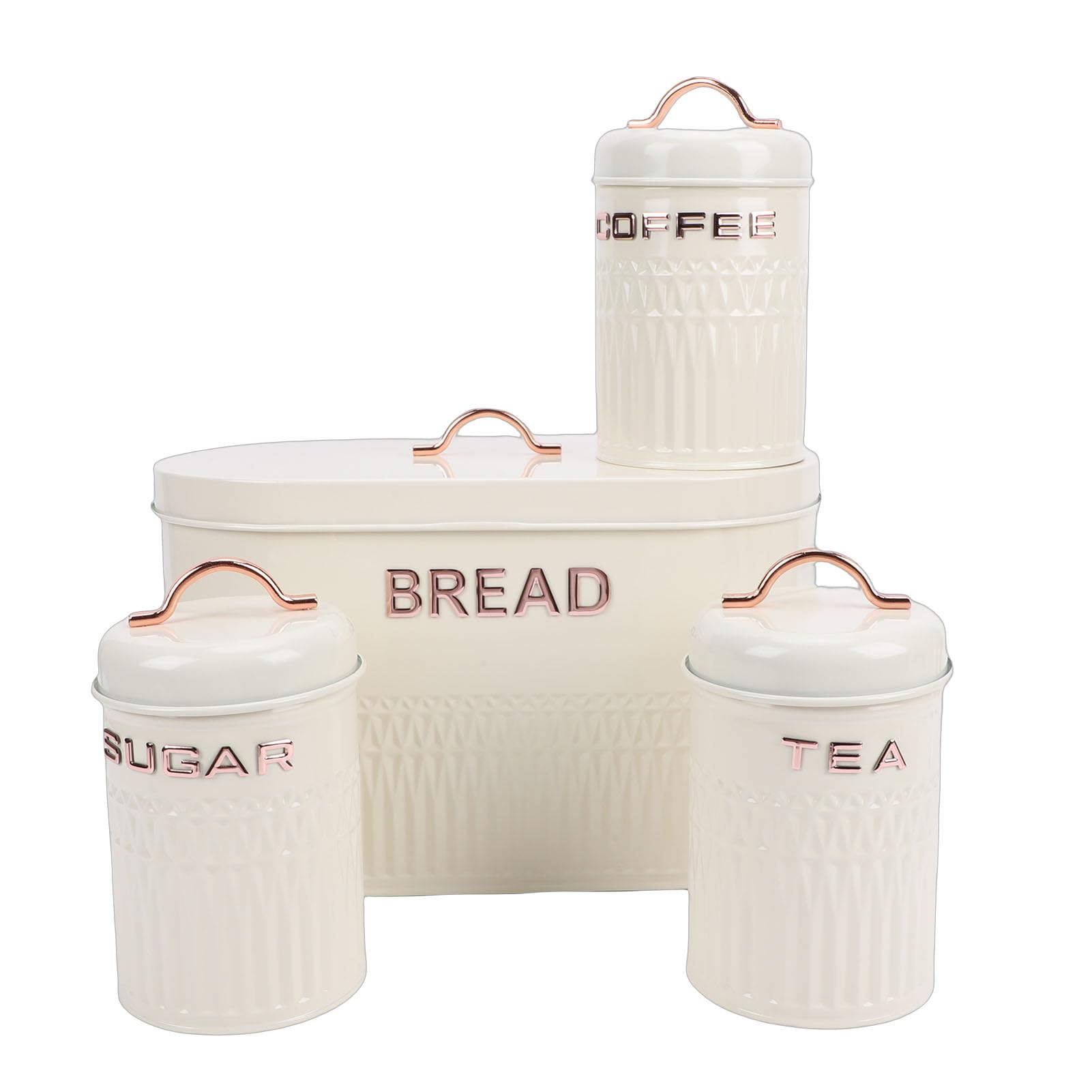 Stilvolles Brotkasten- und Behälterset aus Metall für die Aufbewahrung von Frischem Kaffee, Tee und Zucker in der Küche (Creme)