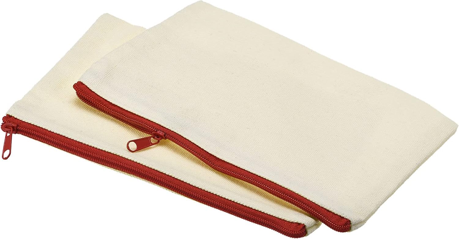 PATIKIL Canvas Zipper Pouch, 4 Pack Blank Zip DIY Bags Pencil Case Plain Craft Storage Pocket for Travel Organizing Accessory Red