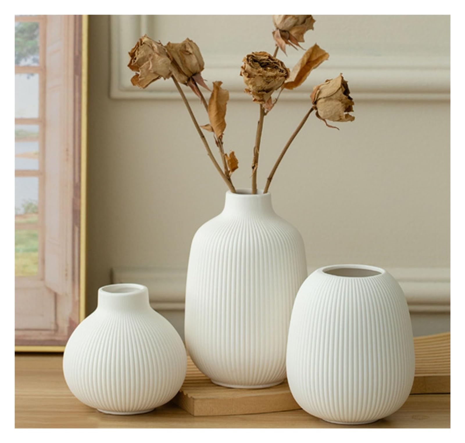 Vase céramique blanc Lot de 3 pour décoration de table moderne