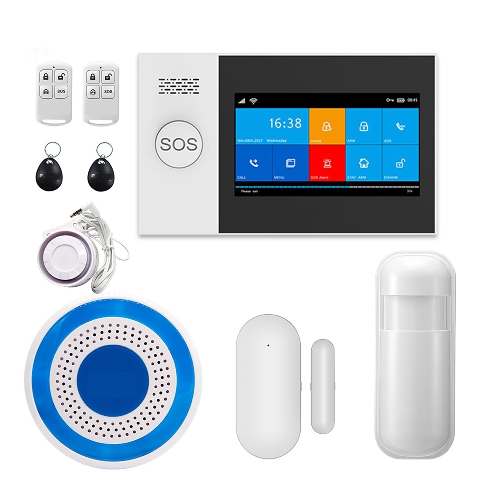 Sistema di Allarme di Sicurezza Domestica, Smart Alarm e gsm di Sicurezza Allarme Domestico Intelligente Full Touch da 4,3 Pollici con Mini Sirena Interna Wireless