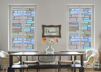 Niviy Stained Glass Window Film Waterproof Static Window Cling, 11.8 x 78.7 Inches No Adhesive Glass Window Decor for Bathroom Kids Room Sliding Door