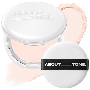 ABOUT TONE Powder Pact - Pressed Powder Compact with Mirror and Puff Makeup Fixing Setting Natural Blur Semi-Matte Finish Transparent Face Tone-Up Oil & Sebum Control Vegan SEBUM CUT POWDER PACT