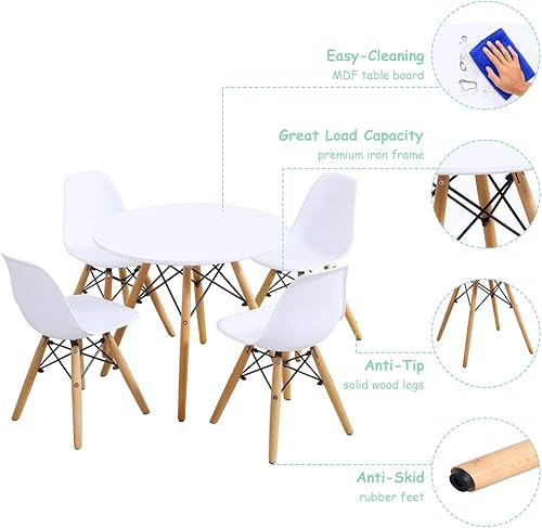 Miniatura 5 de Costzon Juego de mesa y silla para niños, 5 piezas de escritorio para niños de estilo moderno de mediados de siglo con patas de madera, marco de