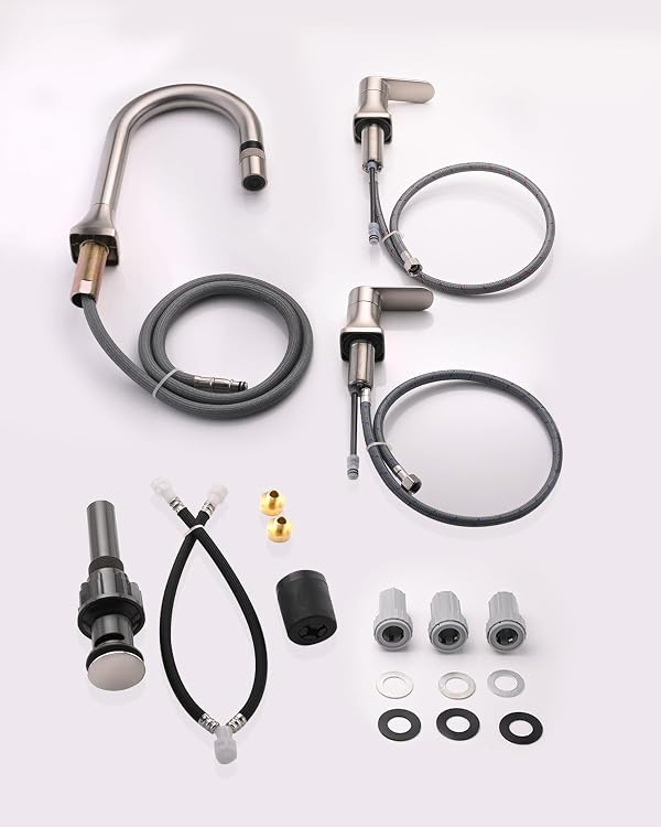Besfelos Bathroom Faucet 3 Hole with Pull Out Sprayer, 8 Inch Widespread Bathroom Faucet, Magnetic Pull Out Faucet for Easy to Use, Brushed Nickel (with Pop-up Drain) by Besfelos - Used condition - Image 8