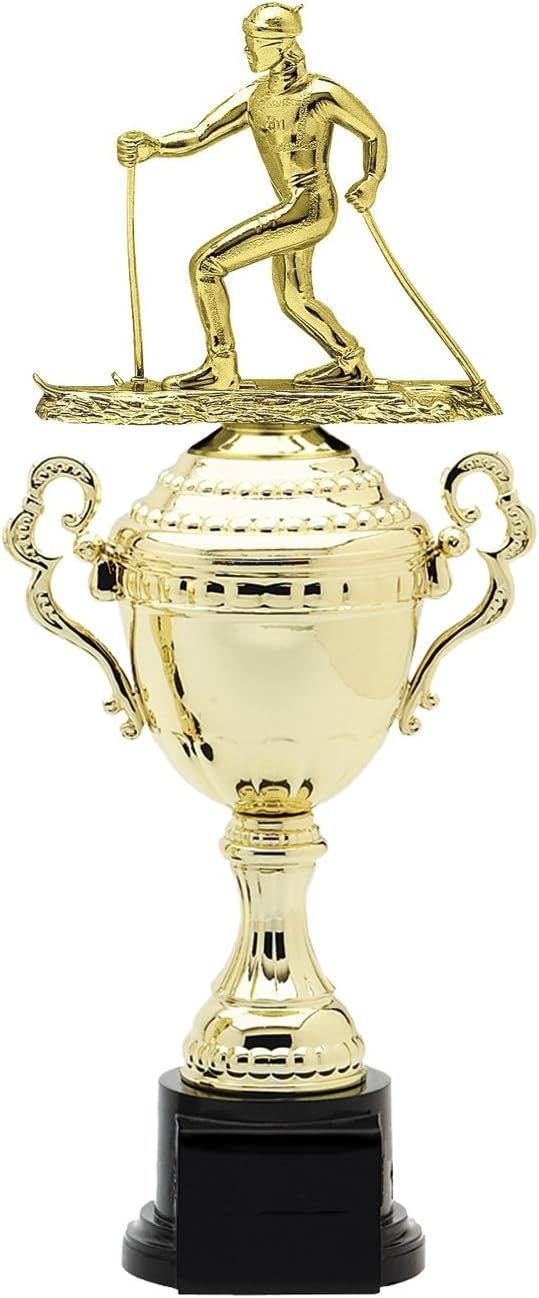 Express Medals Gold Cross Country Skiing Trophy Cup with Engraved Personalized Plate