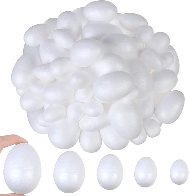 VEYLIN 50 Pieces 5 Sizes White Foam Eggs Foam Balls for Easter Crafts and Displays, Decoration, Staining or Painting