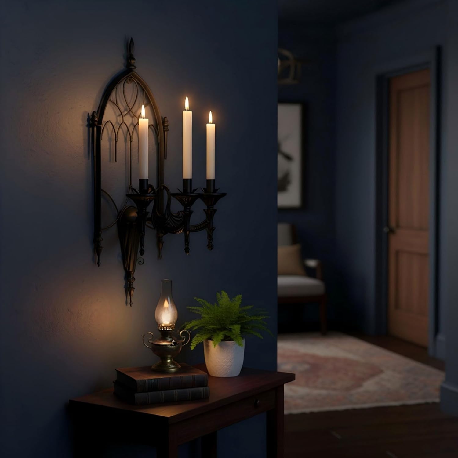 AIM & GGKK Gothic Wall Candle Holder – 3 Black Candle Sconces, Cathedral Arch Wall Mounted Candle Sconce for Living Room, Entryway, or Dining Room