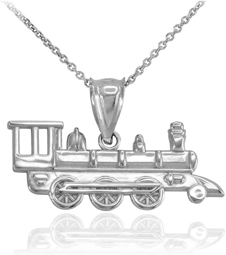 Sterling Silver Locomotive Steam Engine Train Pendant Necklace