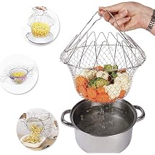 Kitchen Multi-function Poaching Boiling Deep Frying Basket, Silver Stainless Steel Draining Colander, 9.2 inch x 3.7 inch