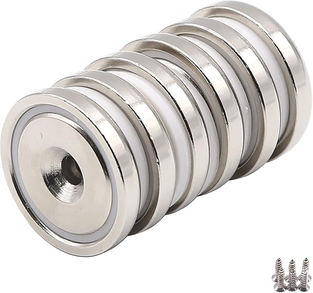 Neodymium Countersunk Hole Magnets, 95lbs Holding Force 32MM X 6MM, 6 Pack Discs Strong Permanent Rare Earth Pot Magnets with Screws