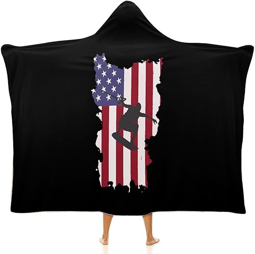 Manta con capucha de la bandera de Estados Unidos, manta con capucha para mujeres y hombres