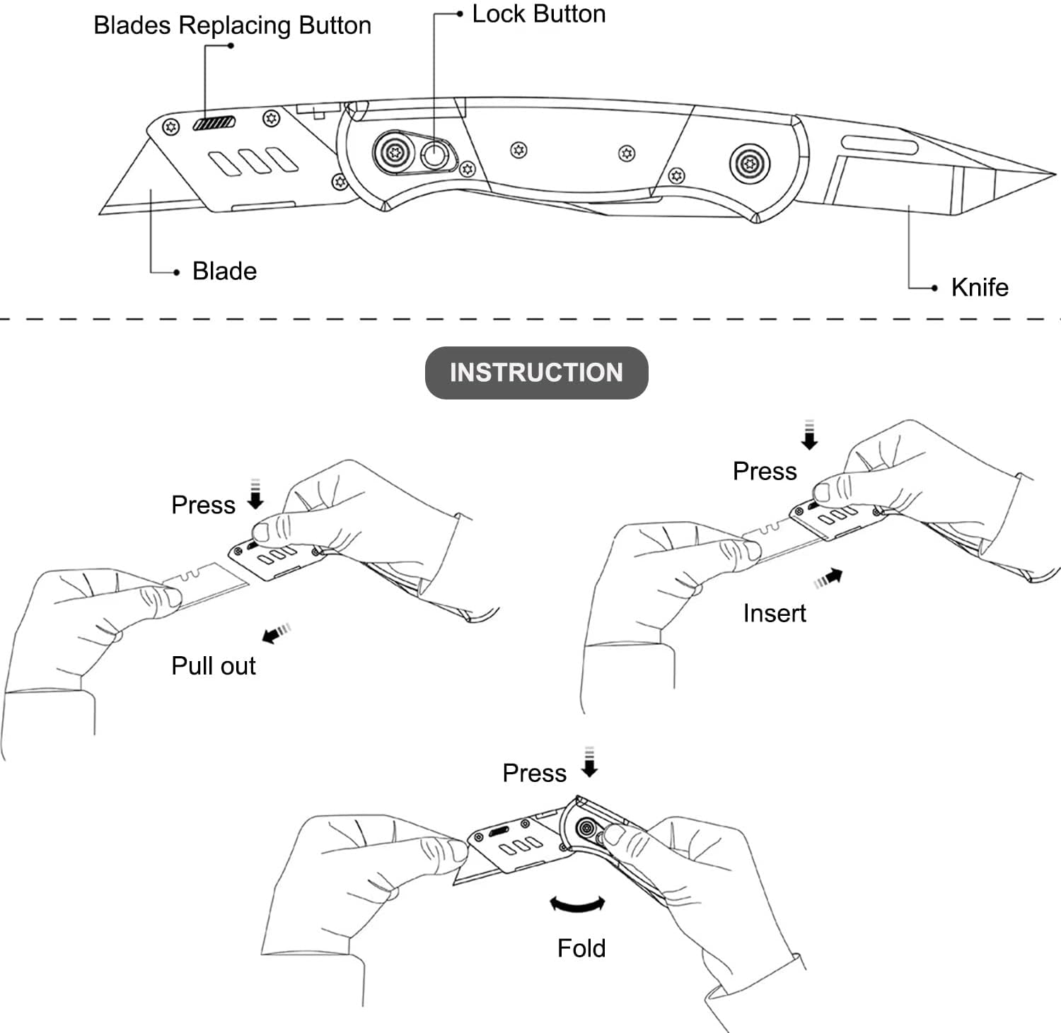 Buy Folding Utility Knife with Sheath and 10 Razor Blades, Heavy Duty