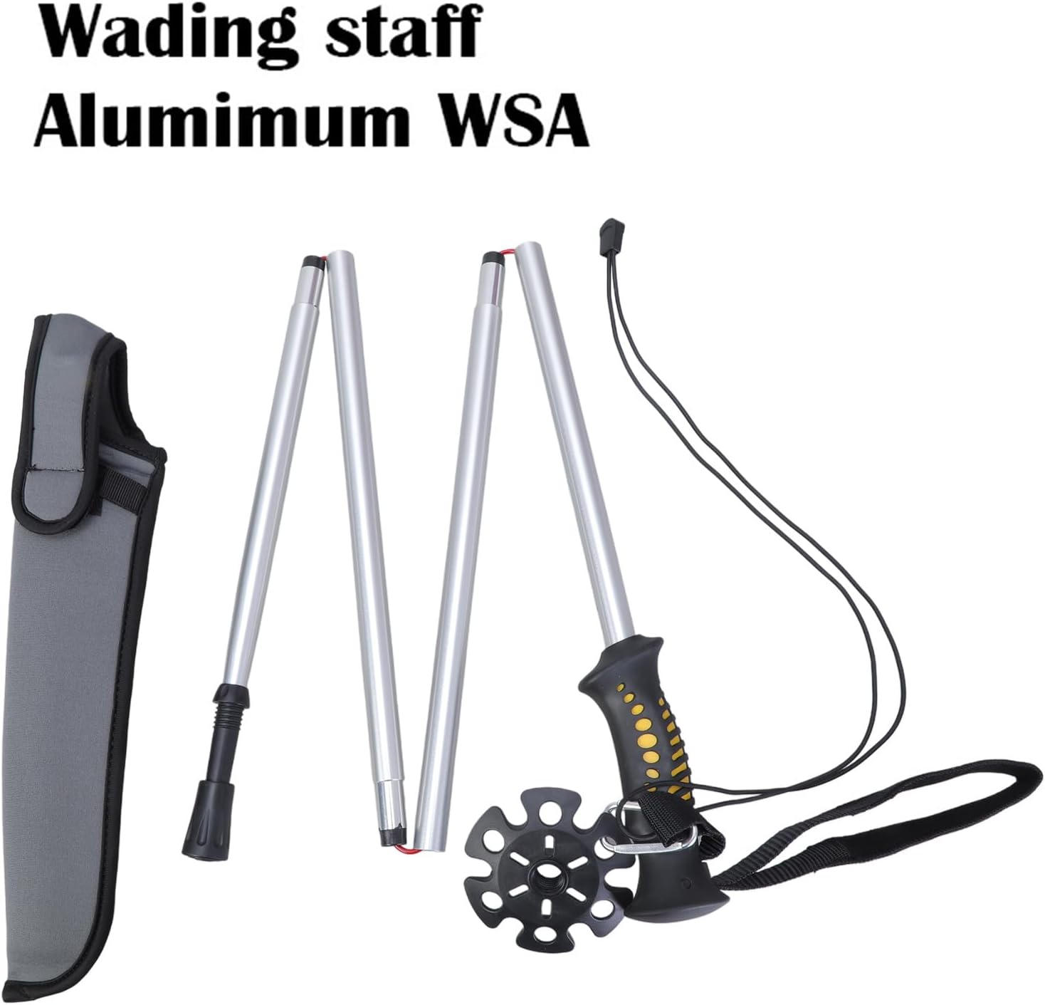 Folding Alumimum Alloy Wading Staff Light Weight Fly Fishing Stick Rod with Pouches Outdoor Hiking Fishing Accessories