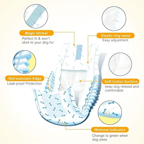 Miniatura 9 de Dono Pañales desechables para perros (14-56 unidades), envolturas para perros machos con indicador de humedad, pañales súper absorbentes para perros