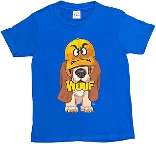 YOUXI 1Tee Kids Boys Bassett Hound Puppy Wearing Angry Face Cap T-Shirt
