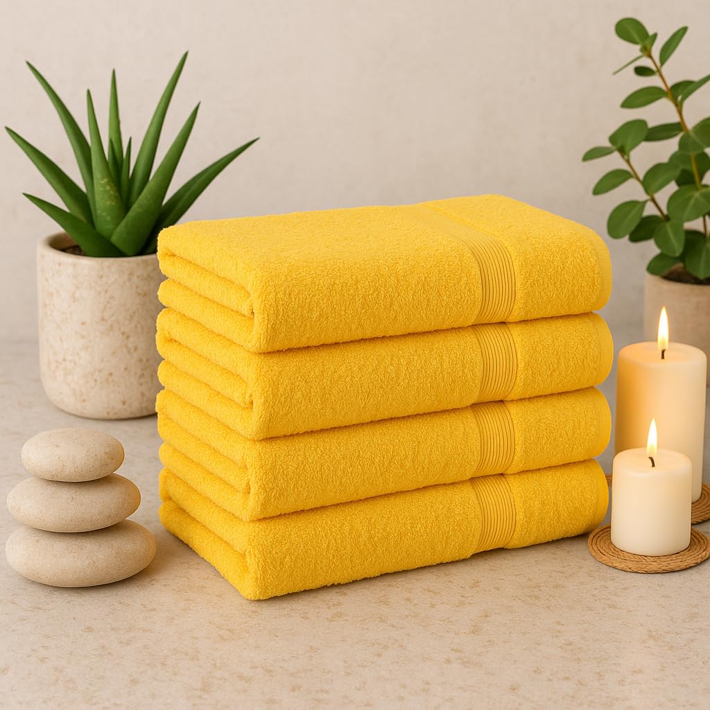 Diamond Tex Egyptian Multicolour Towels - Super Soft Luxury Bath Towels Large - 600 GSM Lint Free Fast Drying Towel for Gym Salon, Spa & Hotel Quality (1, Yellow)