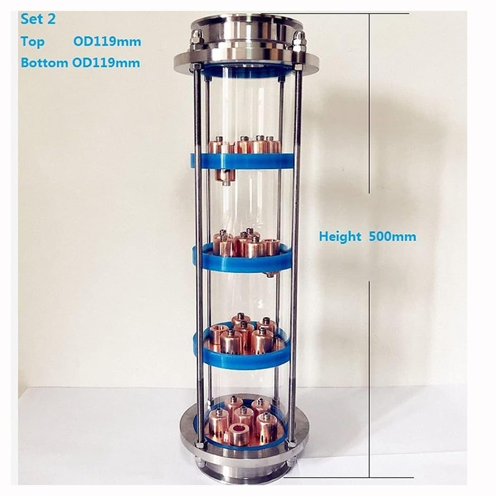 Set di Colonne di Distillazione, Colonna di Lenti di Distillazione da 4" con Set di Piastre in Rame da 4 Pezzi, Raccordo for Vetro Spia Tri-Clamp in Acciaio Inossidabile 304 Argento(Set 2)