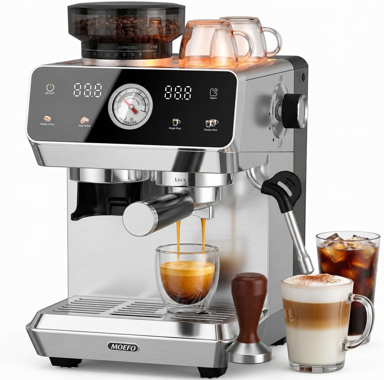 MOEFO Espresso Machine with Grinder,...