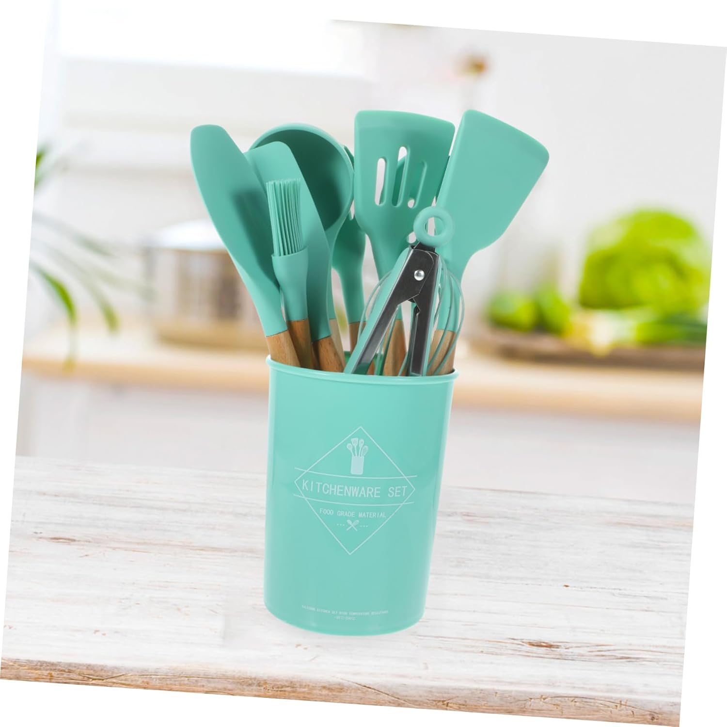 IMIKEYA Silicone Kitchenware Set Utensil Set Natural Wooden Handles Non-stick Baking Tools Easy Cleaning Comfortable Grip Kitchenware Utensils