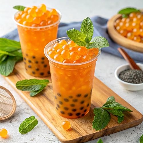 Vista 158 de Fanale Perlas de fresa y mango, veganas, sin OMG, sin gluten, sin grasa, perfectas para té de burbujas, batidos, helados, postres y bebidas, 2