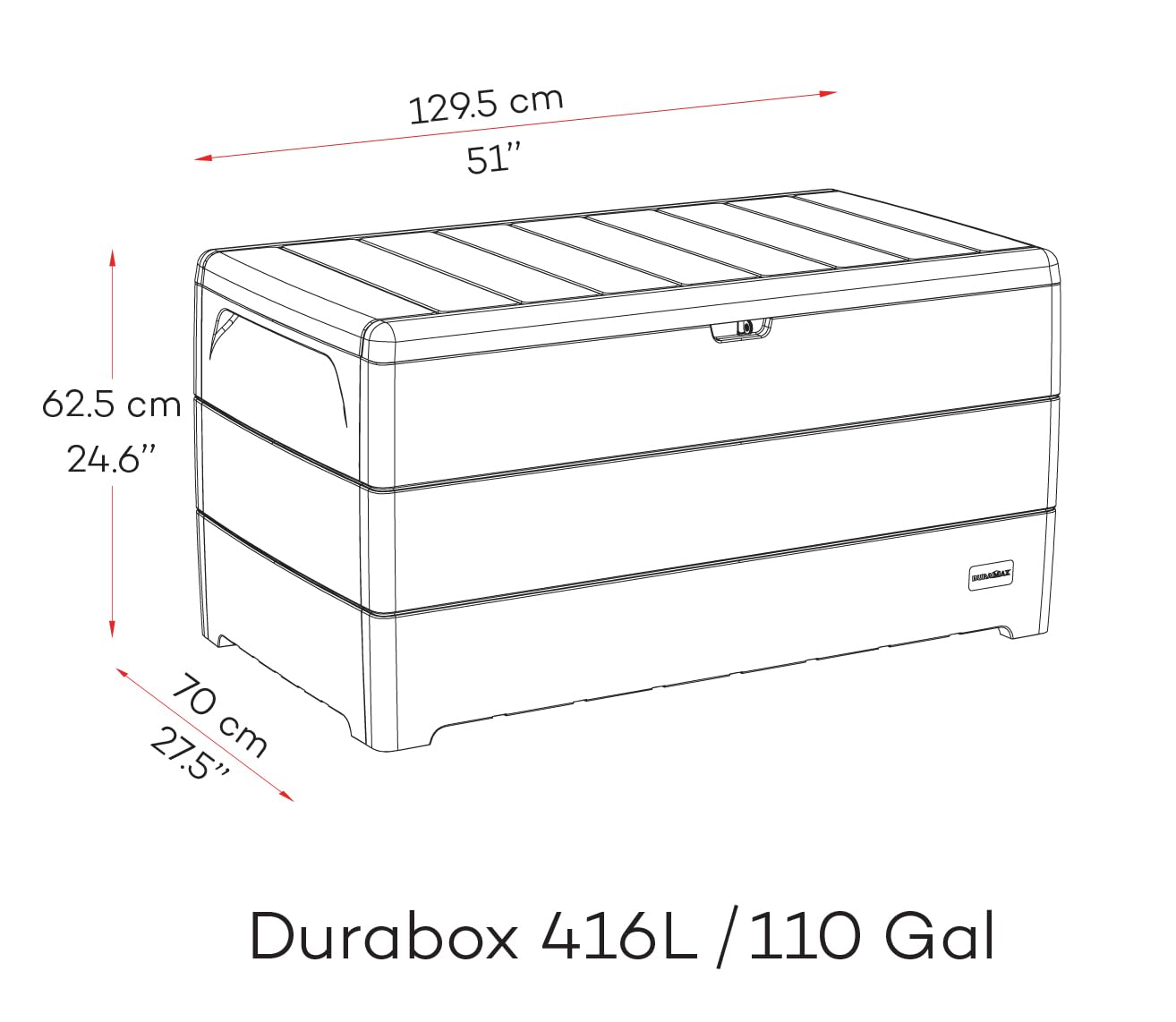 Duramax Cedargrain Durabox 270 Litri/ 71 Galloni Baule da Giardino, Cassapanca Contenitore da Esterno in plastica con ruote e maniglie, Scatole Per Esterni, Tortora caldo, 55.7 x 45.3 x 117.2 cm