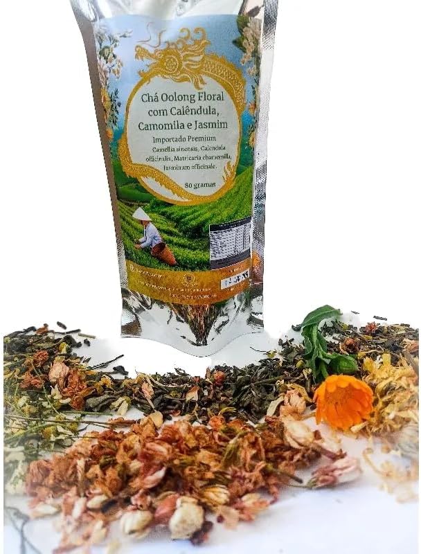 Chá Oolong Premium com Calêndula, Camomila e Jasmim, Blend Floral...