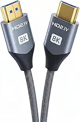 Cabo HDMI 2.1,8K, 48Gbps, Compatível com TV 4K/8K, PS5, Xbox, Monitor Gamer, Projetor, PC, Conector Banhado a Ouro. 1,5Metros.