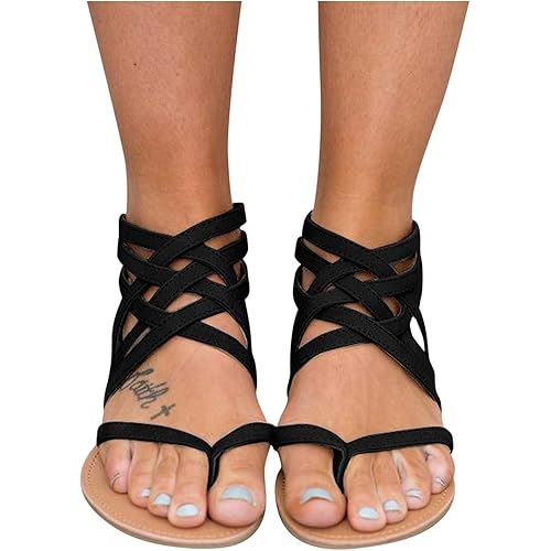 Xudanell Womens Sandals Knee High Gladiator Flat Sandals Roman Casual Open Toe Summer Beach Dressy Strappy Sandals for Women
