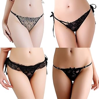 [Tobewell] tバック レディース セクシー ショーツ 紐パンツ レース ランジェリー 下着 女性 Tバック セット 黒 白 Tバック・ソング 美尻 花柄 透けパンティー 4枚 セット 福袋