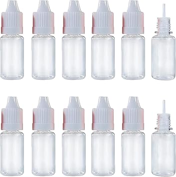 50Pcs 10ml Clear Plastic Squeezable Dropper Bottles, Empty Refillable Sample Vials with White Screw Cap and Removable Plug, Multipurpose Storage Containers for Liquid Sample Packing