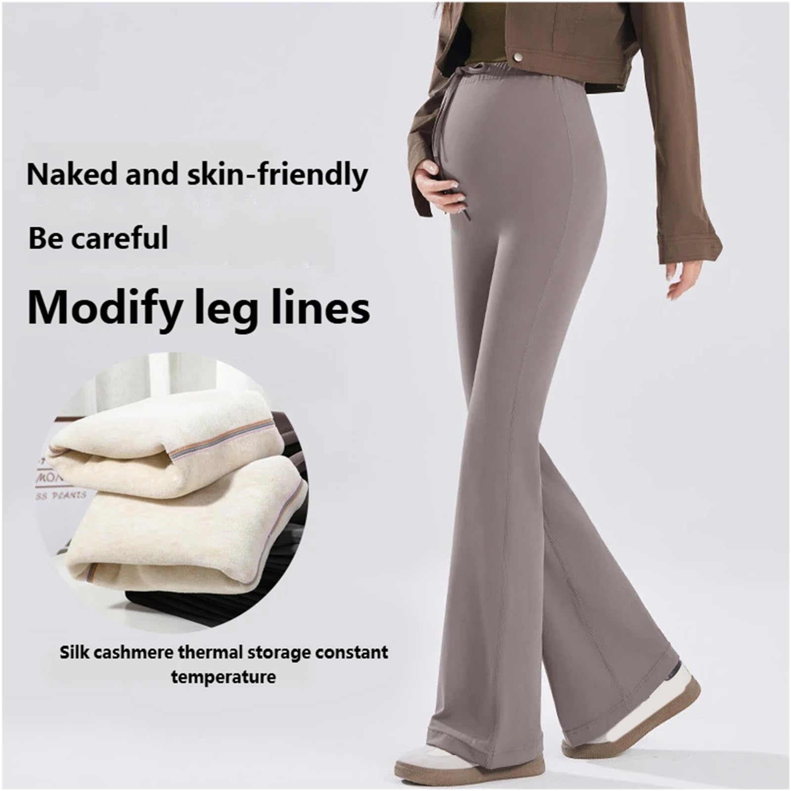 Pantaloni premaman con elastico in vita, leggings termici per gravidanza, tessuto traspirante, per calore e mobilità, leggings invernali per maternità, foderati in pile
