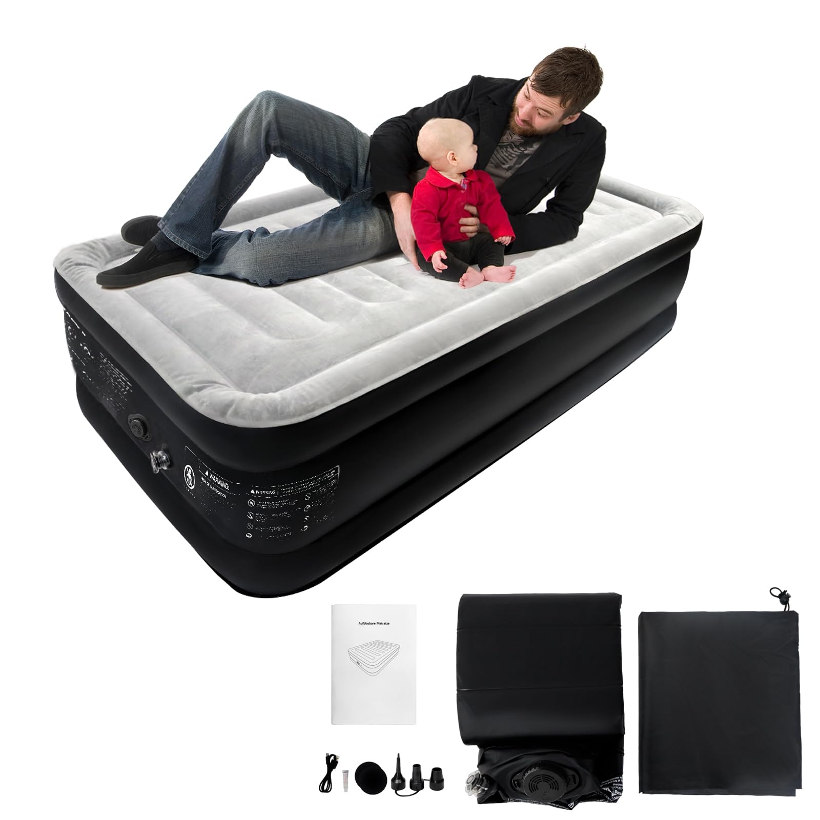LZQ Luftmatratze Camping Aufblasbare Matratze Luftmatratze Selbstaufblasend Luftbett mit eingebauter elektrischer Pumpe für Camping & Gästebett (187 x 90 x 46cm)