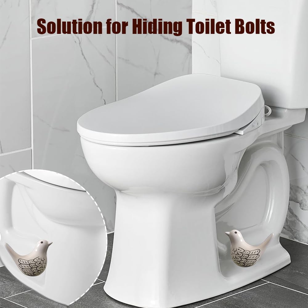2Packs Bird Toilet Bolt Covers Decorative, Ceramic Birds Toilet Bolt Caps Decorative, Toilet Screw Cover Caps, Toilet Caps for Bottom of Toilet, Easy Installation Bathroom Replacement Parts (WHITE)