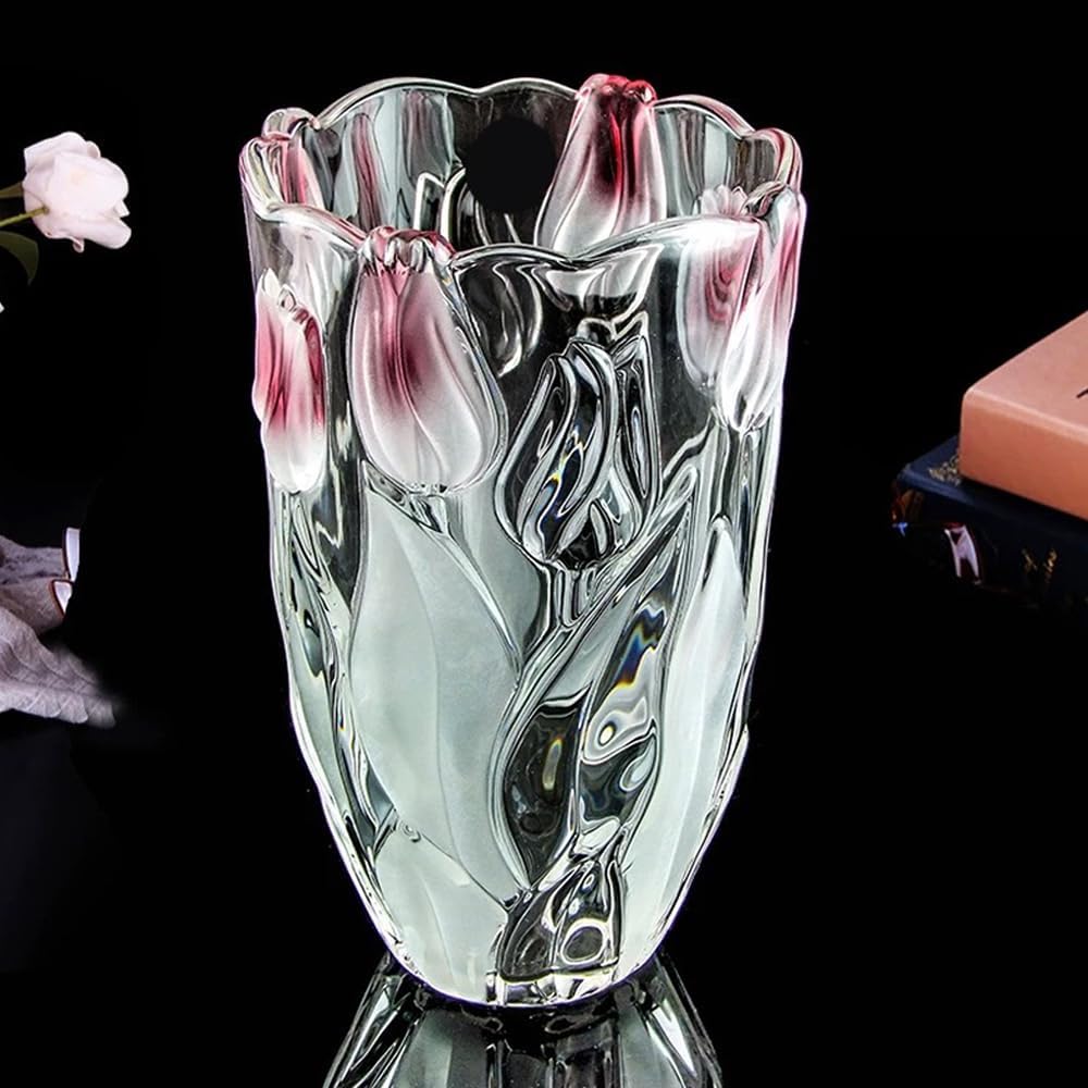 Glass Flowers Vase 9.3 inch Tall, Unique Crystal Vases for Tables Centerpieces, Vintage and Tulip Shape Large Vases Christmas Thanksgiving Gifts. - Image 5