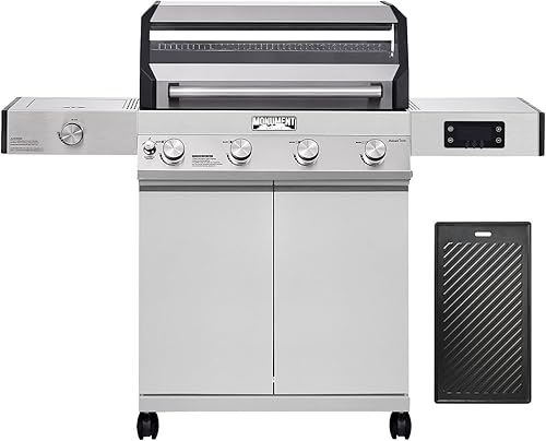 Monument Grills Denali D405 - Parrilla de barbacoa inteligente de gas propano líquido de 4 quemadores de acero inoxidable con placa de cocción (2