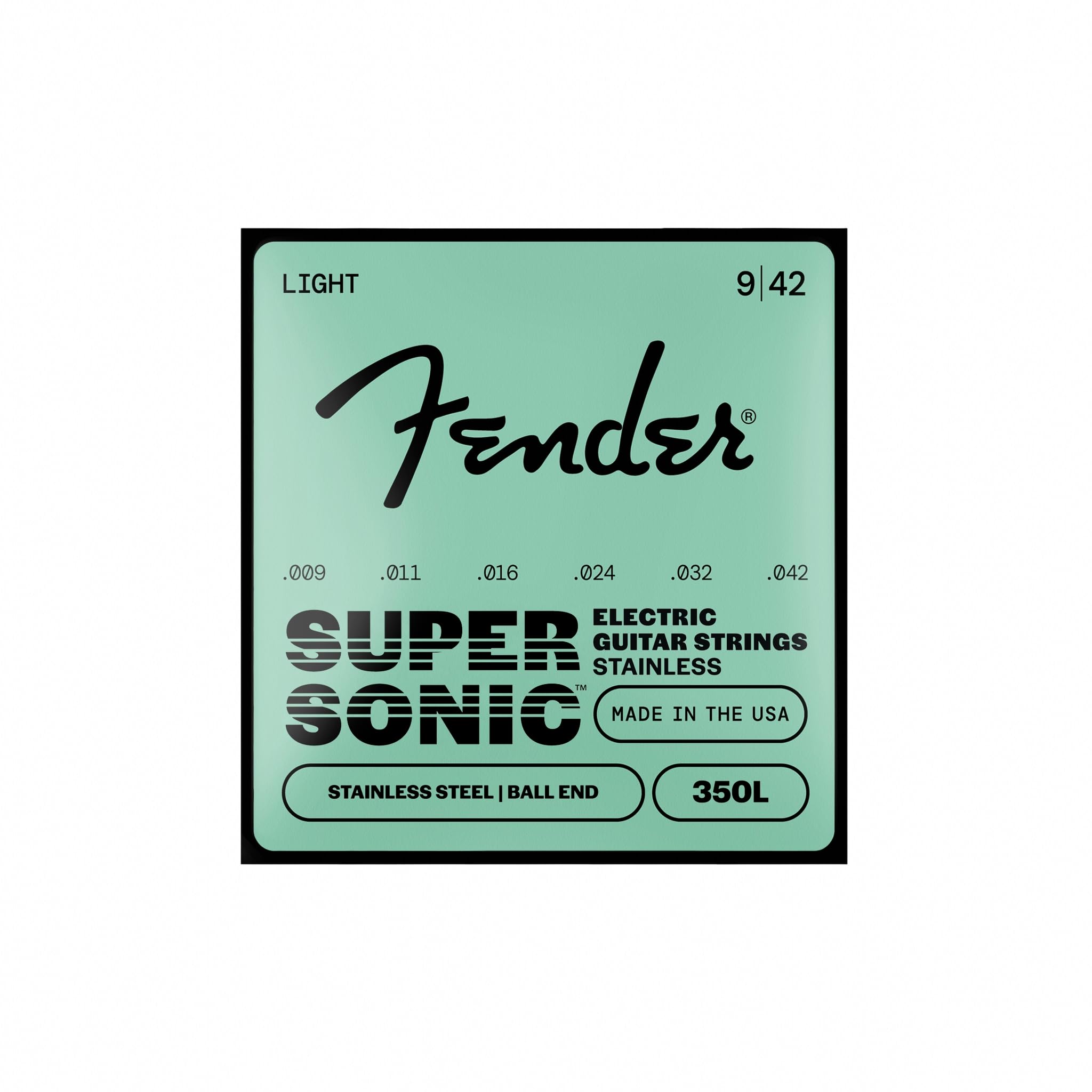 Fender 350's Stainless Steel Electric Guitar Strings, Light Gauge .009-.042, Bright Tone, Model 350L, Model 0730350403