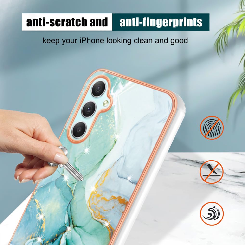 Qokey Custodia Per Samsung Galaxy A14 5G/4G 6,6" - Trasparente Con Glitter E Stelle, Impugnatura Ondulata Antiscivolo, TPU Morbido Antiurto