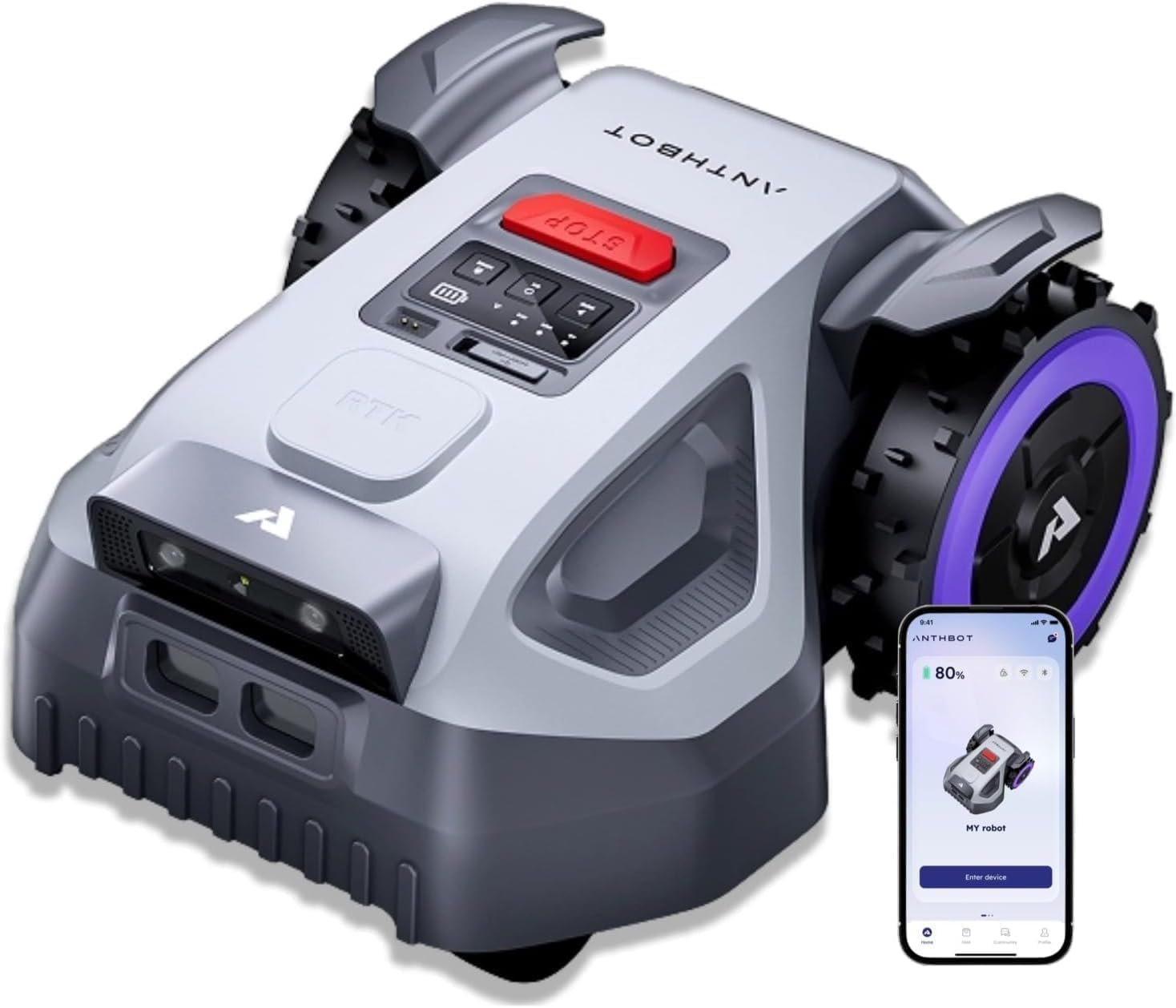 ANTHBOT Robot Tondeuse M9-1000m², 1 an Abonnement 4G Inclus, NetRTK, Double Caméra,sans Fil Périphérique, Évitement Obstacles, Cartographie Automatique Multi-Zones, IPX6